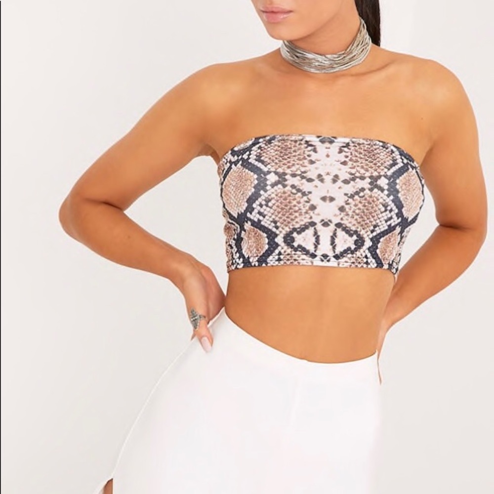 Snake print bandeau crop top